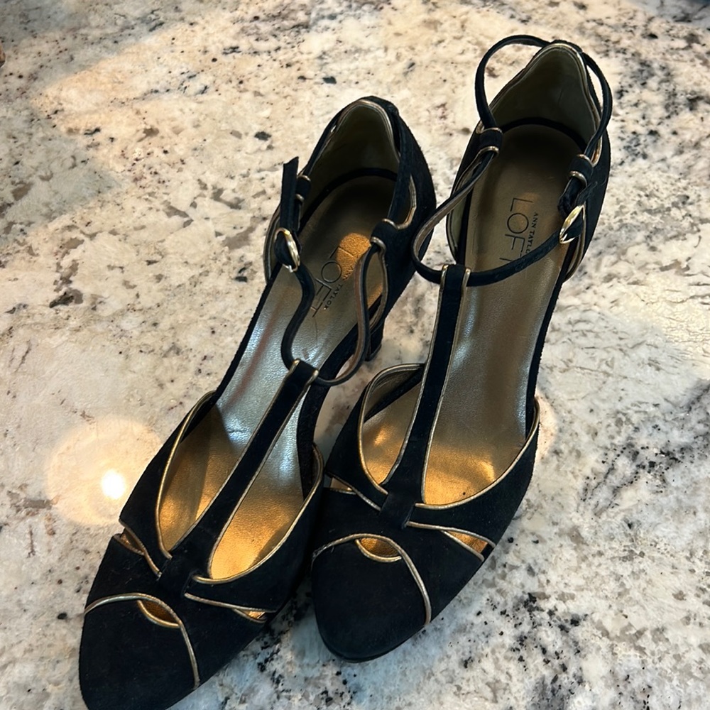 LOFT Art deco retro Black and Gold Heels